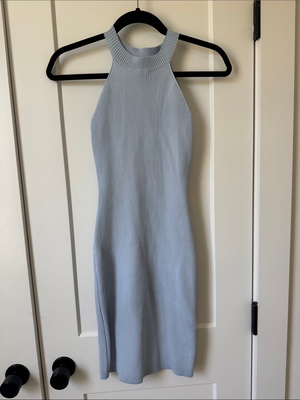 Sincerely Jules Pale Blue Ribbed Halter Midi Dress